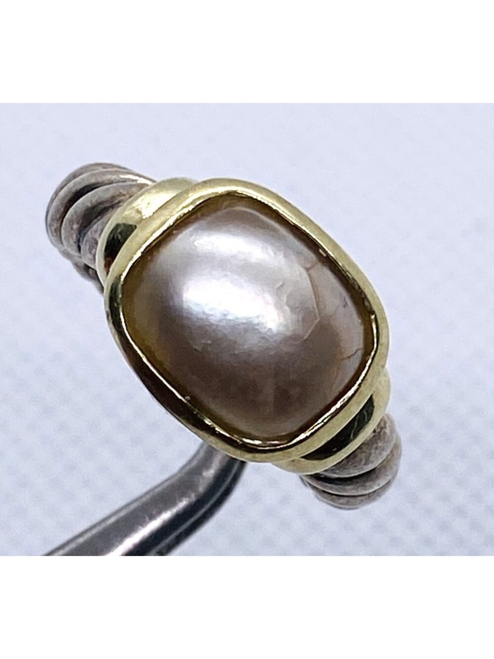 David Yurman Pearl Sterling Silver 925 and 14K Yellow Gold Ring Size 7